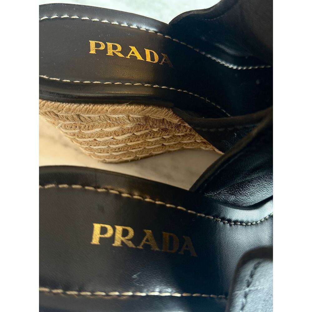 Prada Black Suede Open Toe Espadrille Slingback Wedges - Picture 4 of 5